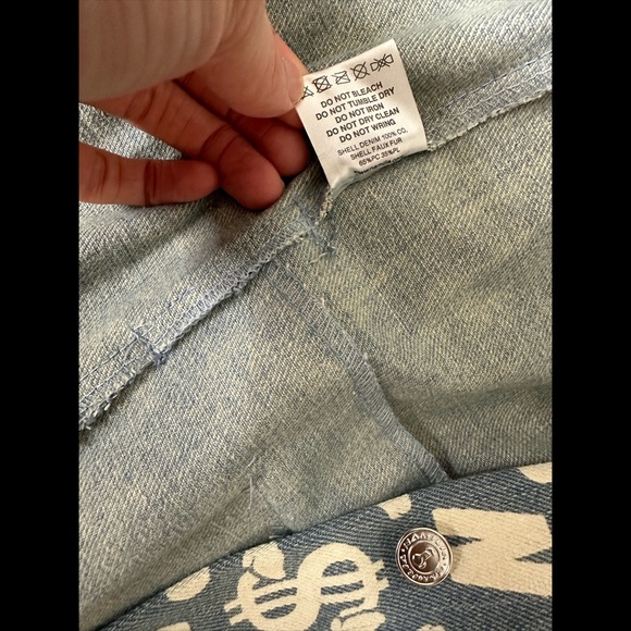 NAMILIA Dick Dollar Money Monogram Denim Coat Jacket NWT L - Picture 10 of 13